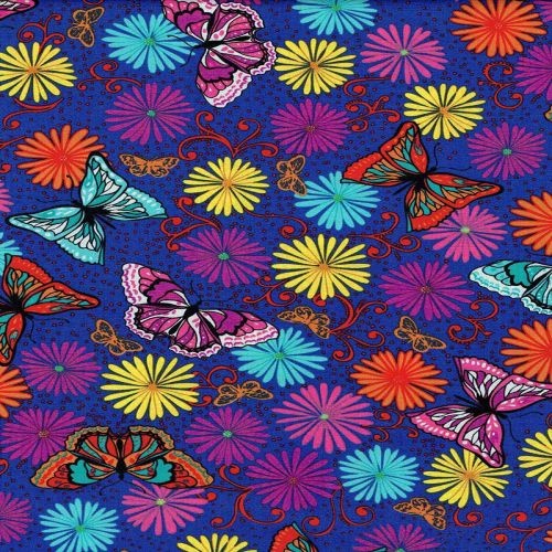 Butterfly Butterflies Flower Flowers Bright Navy - Click Image to Close